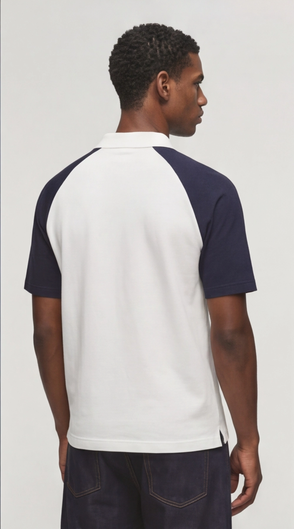 Raglan Polo T-Shirt - White & Navy | Regular Fit