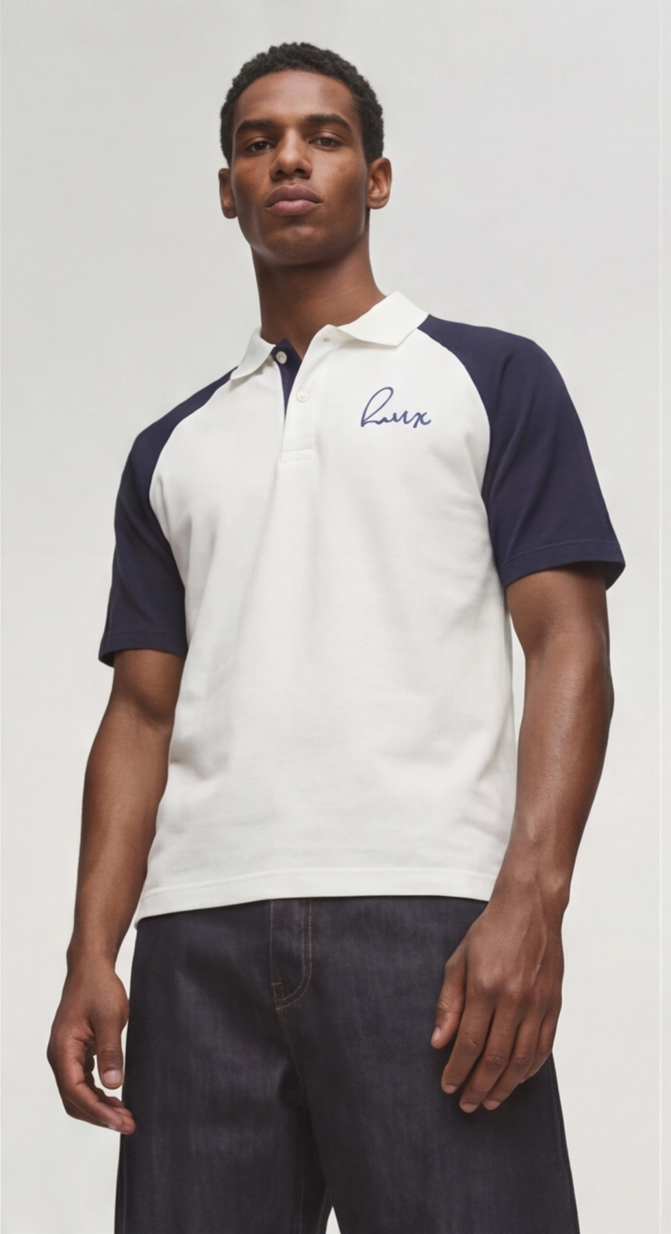 Raglan Polo T-Shirt - White & Navy | Regular Fit