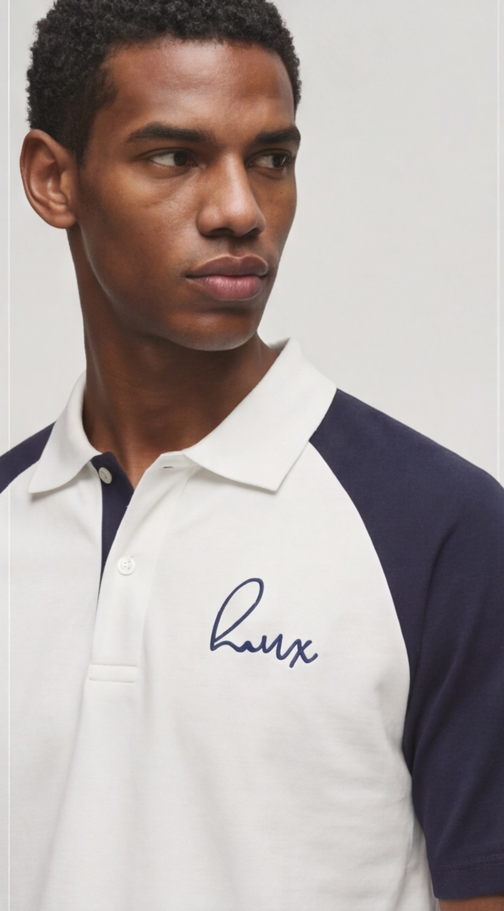Raglan Polo T-Shirt - White & Navy | Regular Fit