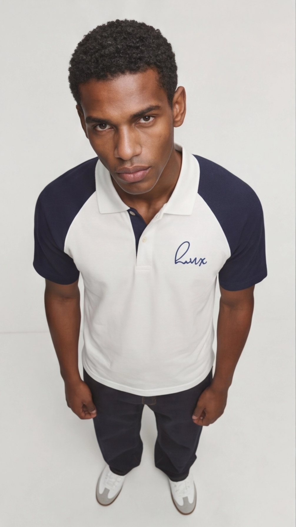 Raglan Polo T-Shirt - White & Navy | Regular Fit