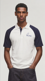 Raglan Polo T-Shirt - White & Navy | Regular Fit