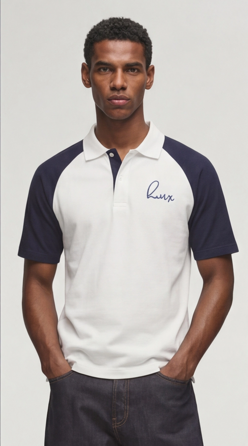 Raglan Polo T-Shirt - White & Navy | Regular Fit