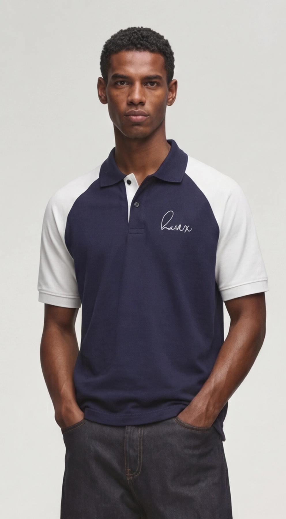 Raglan Polo T-Shirt - Navy &White | Regular Fit